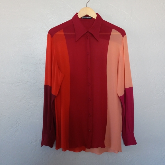 Dolce & Gabbana Silk Georgette Colorblock Patchwork Shirt 46IT/10US - Picture 16 of 16